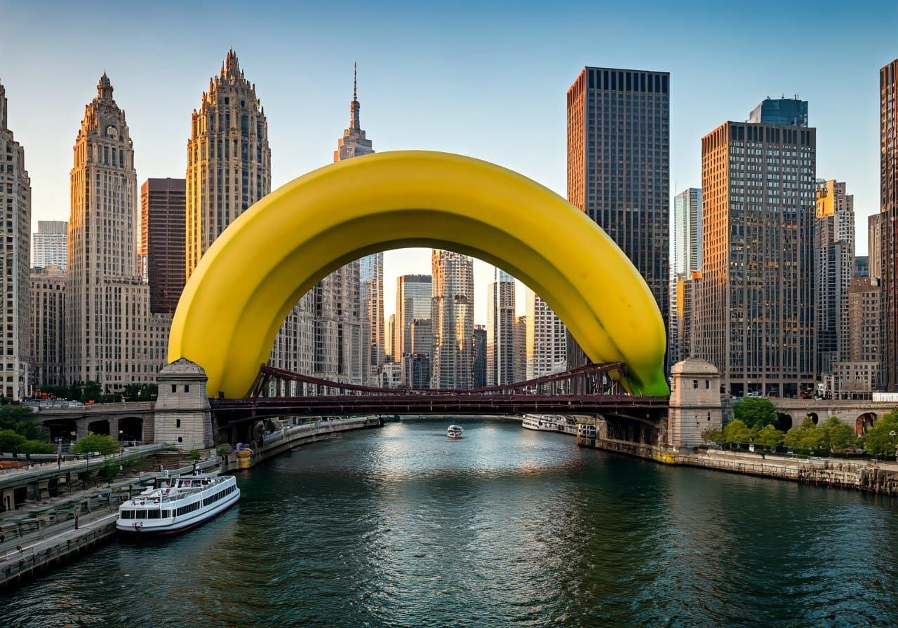 Banana Bridge Over American City at Sunrise
