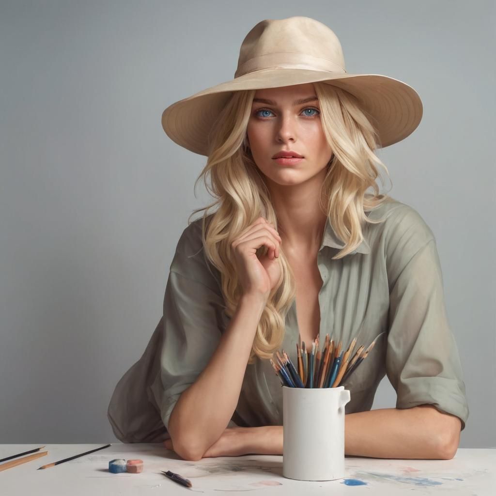 Blond Girl in Art Studio: Simple Sketch