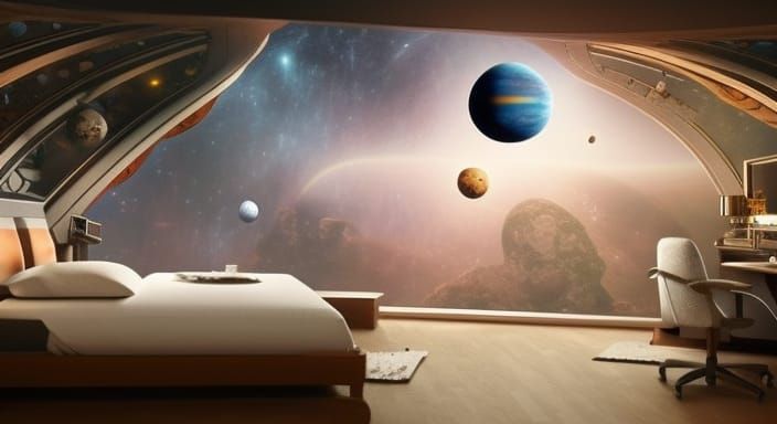 Planetary Vista from Spaceship Bedroom: Digital Matte Painti...