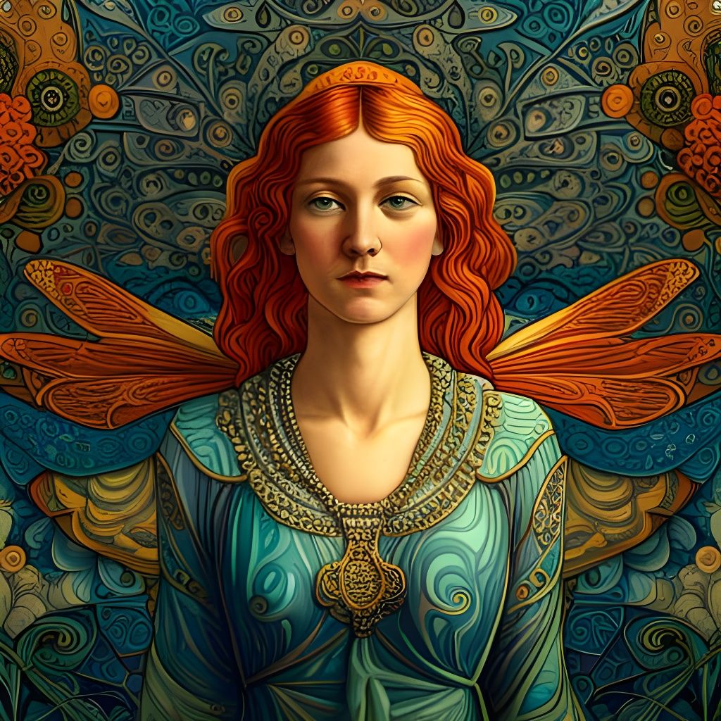 Pre-Raphaelite Portrait of Lady with Dragonfly Wings
