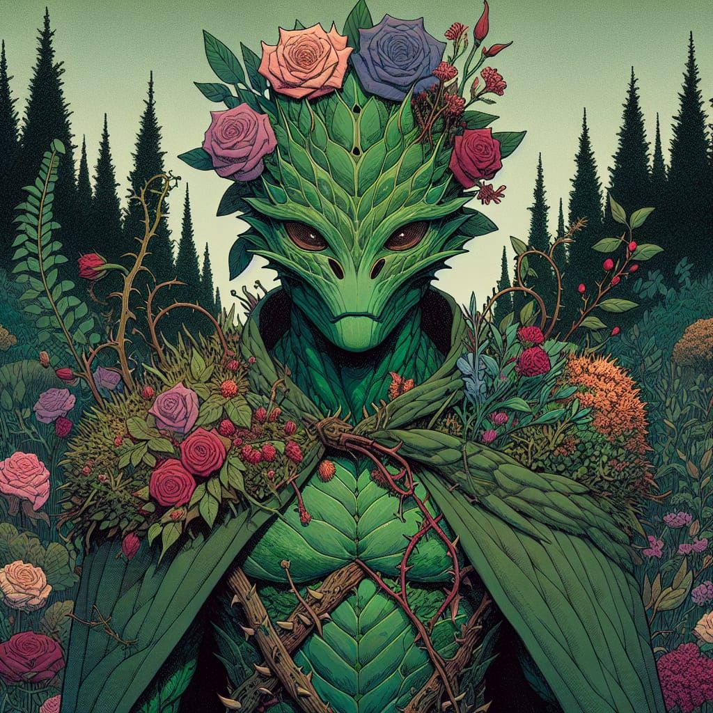 Asexual Plant Creature in Forest, Manga Style