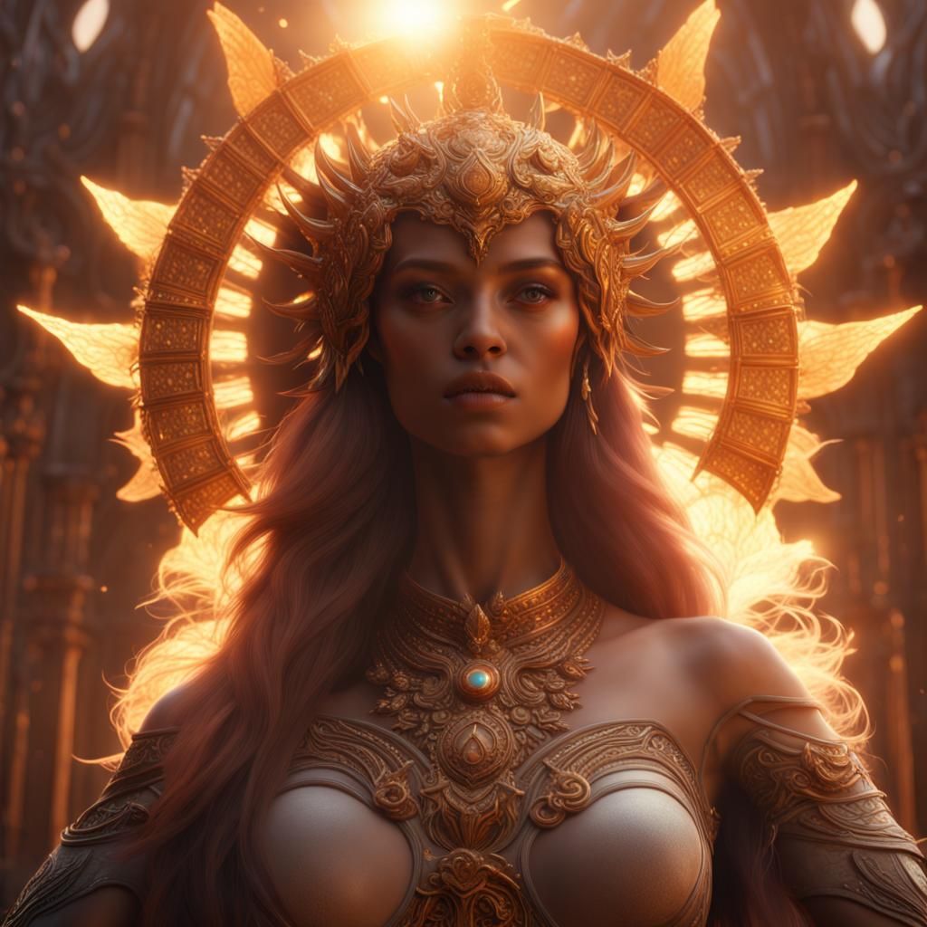 Radiant Sun Goddess in Stardust: Digital Matte Painting