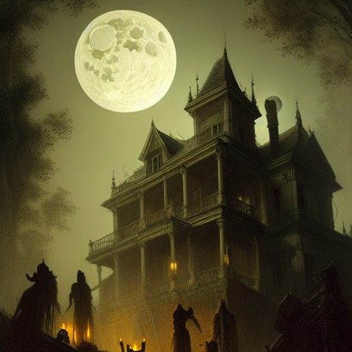 Haunted Mansion with Mummy in Dark Fantasy Style
