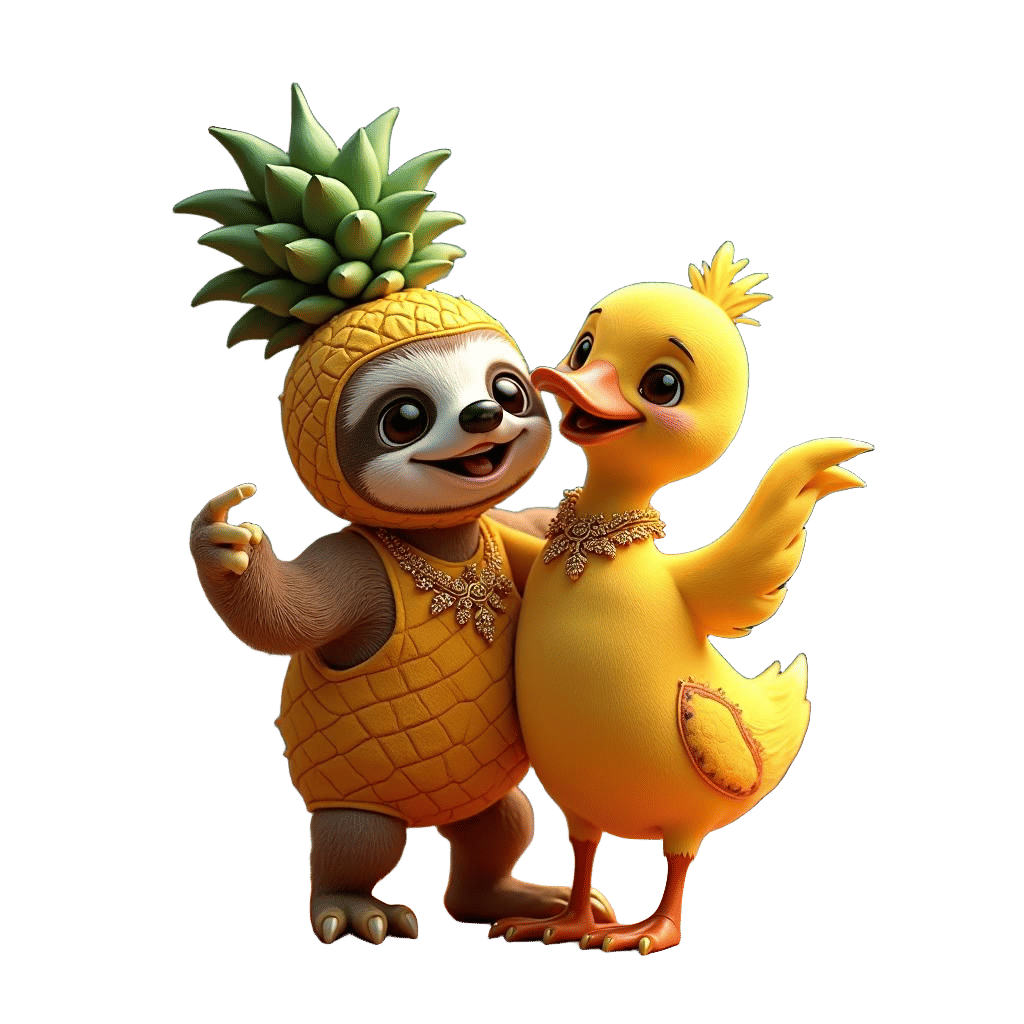 Sloth in Pineapple Suit: 3D Anime Art