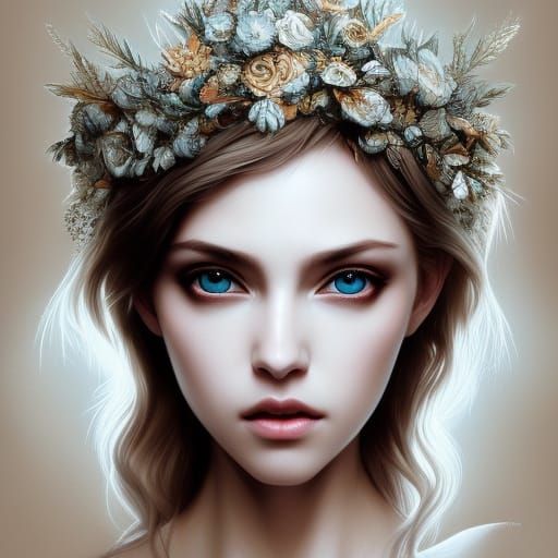 Beautiful Pale Face with Lilies: Digital Art