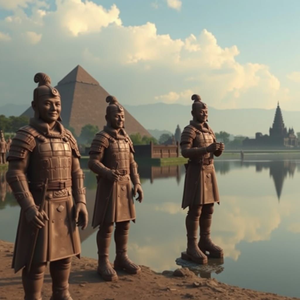 Terracotta Army at the Pyramids: A Surreal Dreamscape