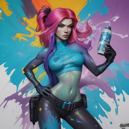 Kim Possible as a Magic Genie in Graffiti Art Style
