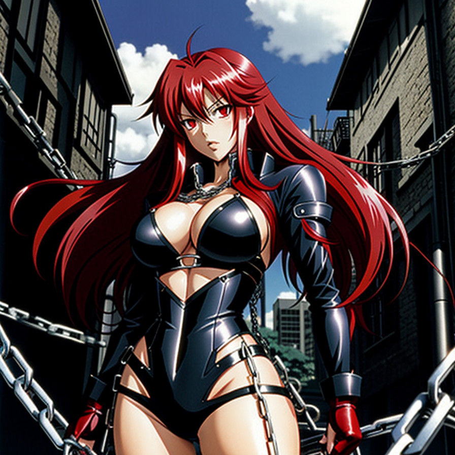 Rias Gremory in 90s Anime Style as a Dark Gothic Pin-Up