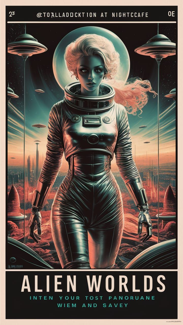 Retro Movie Poster: Alien Beauty in Futuristic City