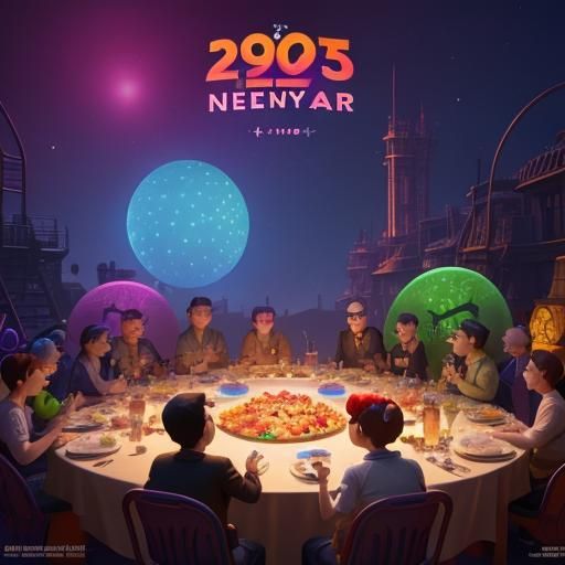 New Year Feast in 3D Animated Style