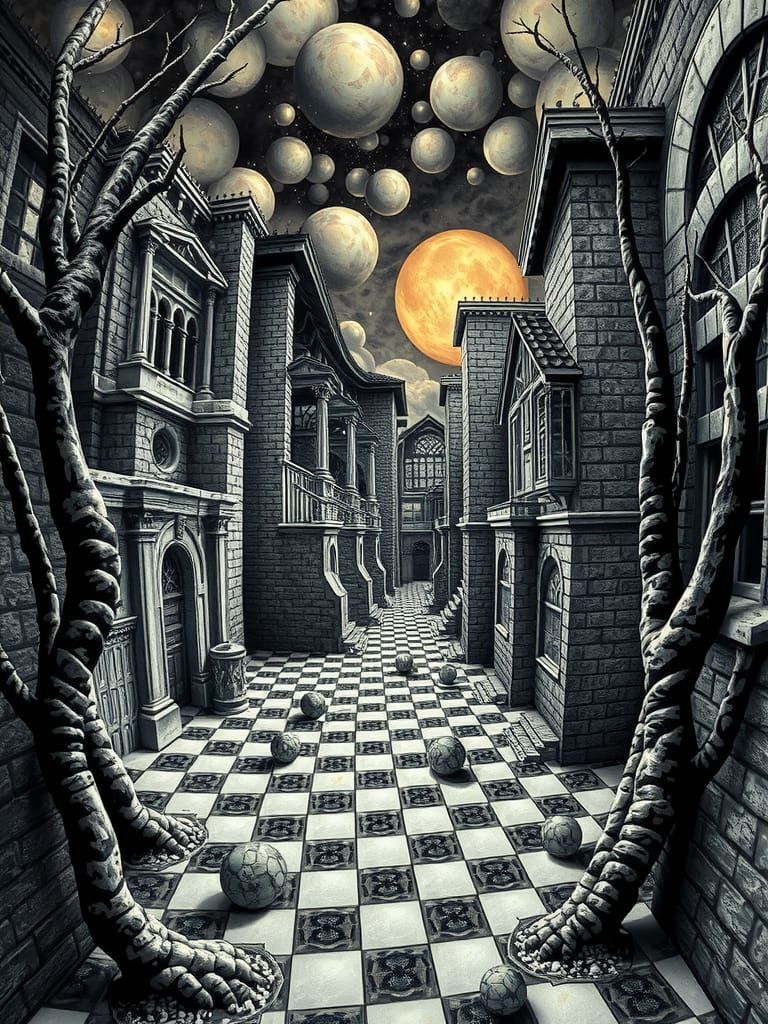 Surreal Optical Illusion in Pointillism Style