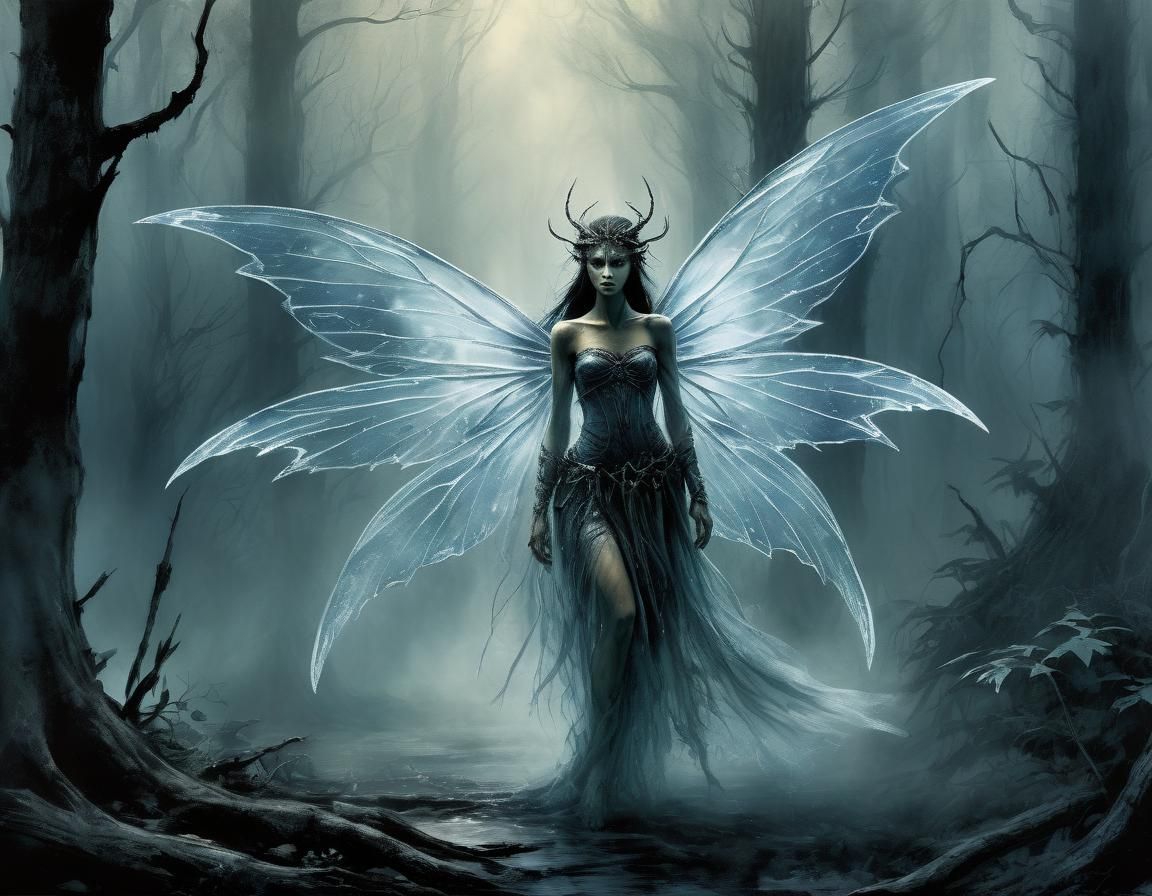 Ethereal Fairy in Mist-Shrouded Forest: Watercolor Comic