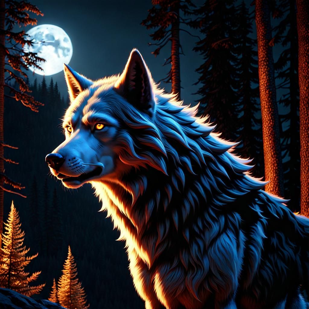 Werewolf Woman in Moonlight Forest: CGI Rendering
