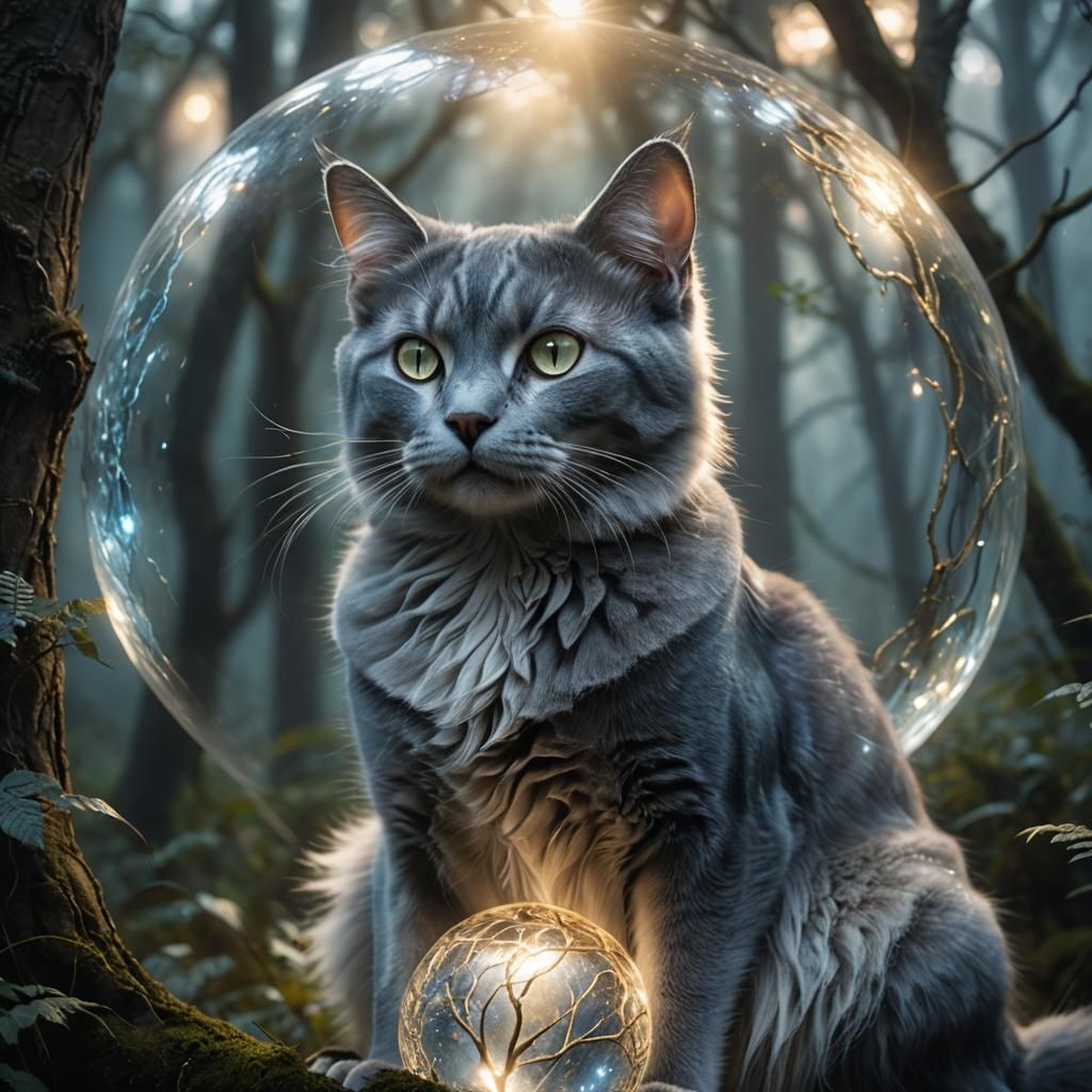 Ethereal Fantasy Feline in Mystical Forest