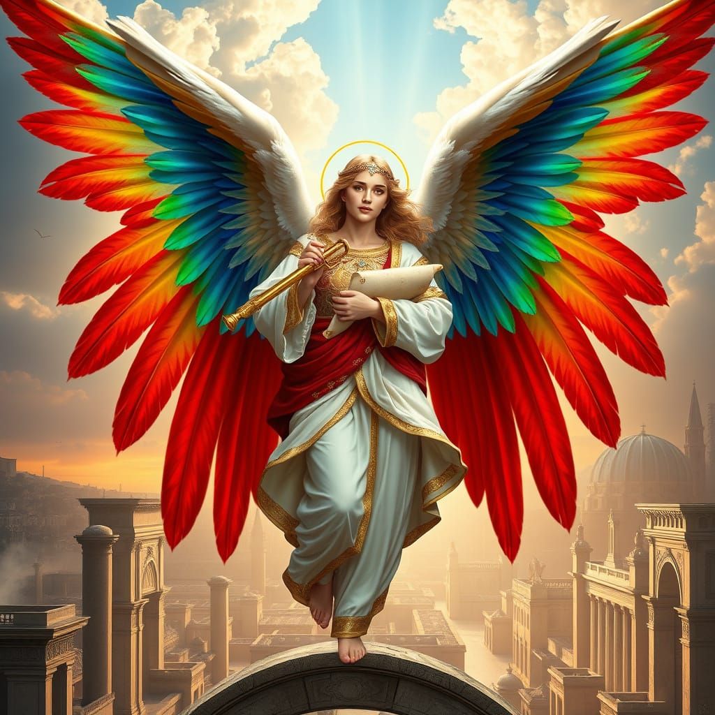 Classical Angel with Sapphire Wings in Renaissance Style