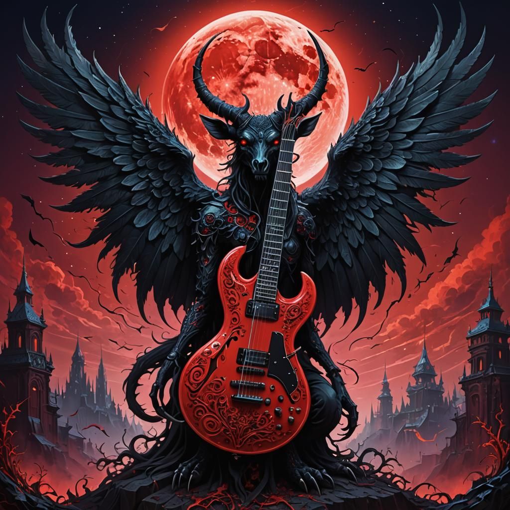 Biopunk Electric Demon Guitar Under Blood Moon