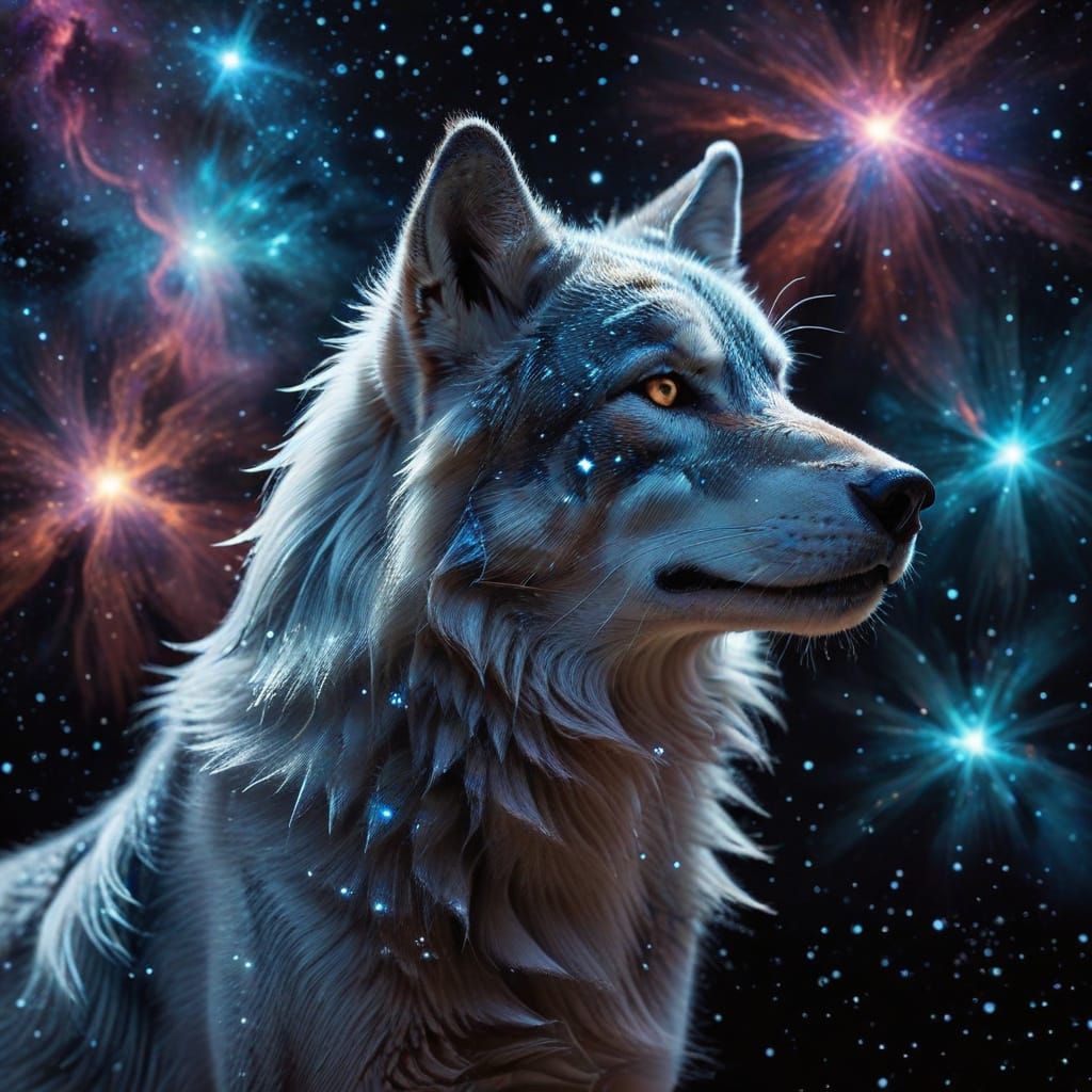 Cosmic Wolf with Starlight Mane