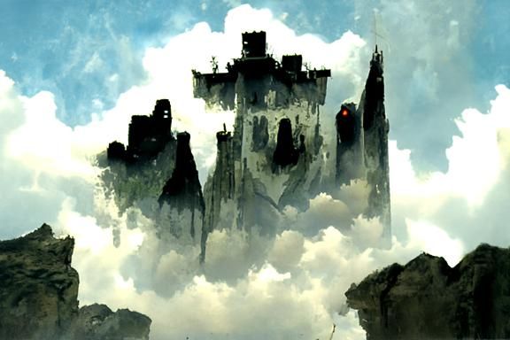 Gothic Stone Fortress in the Clouds