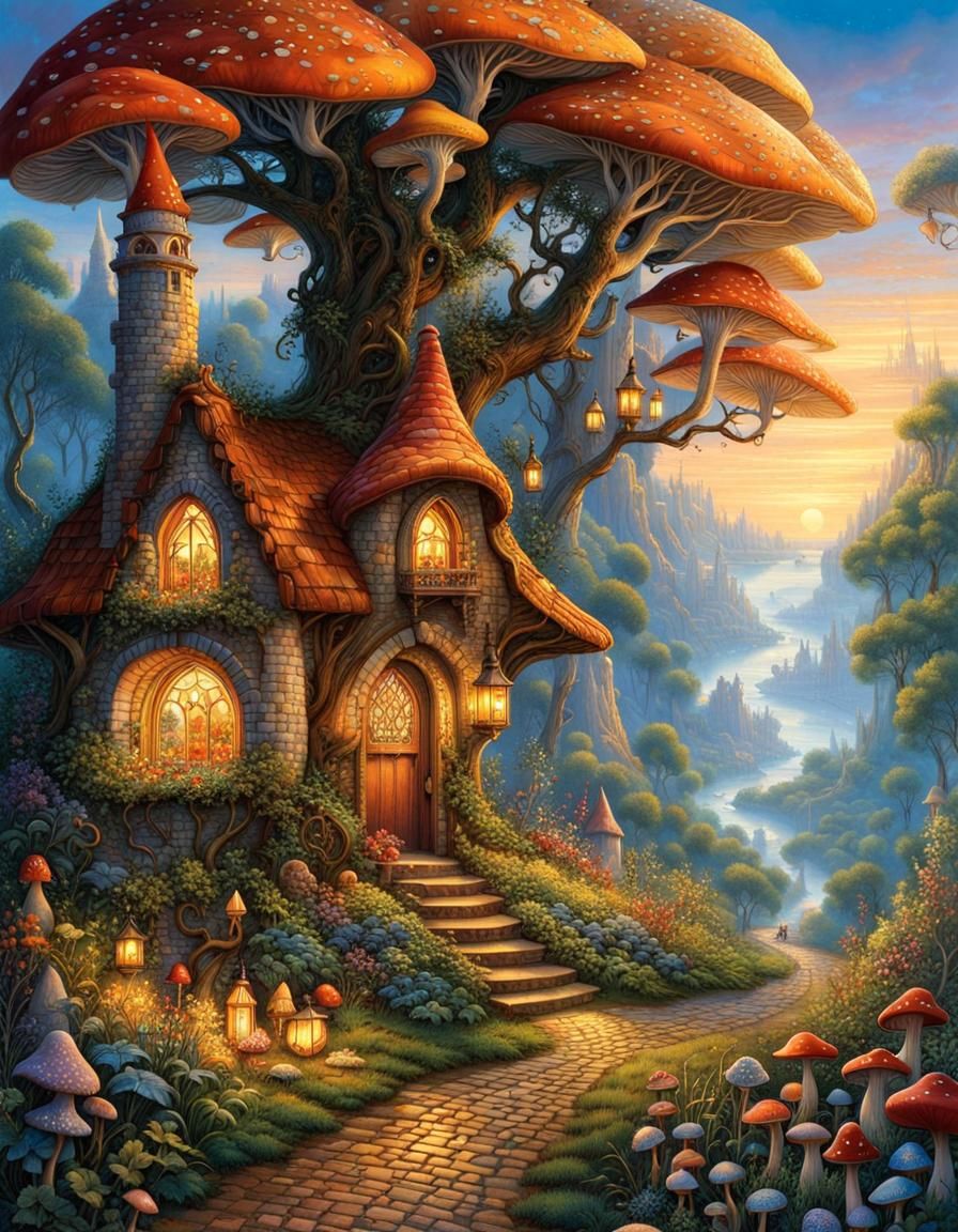 Fae Town Square in Magical Realism Style