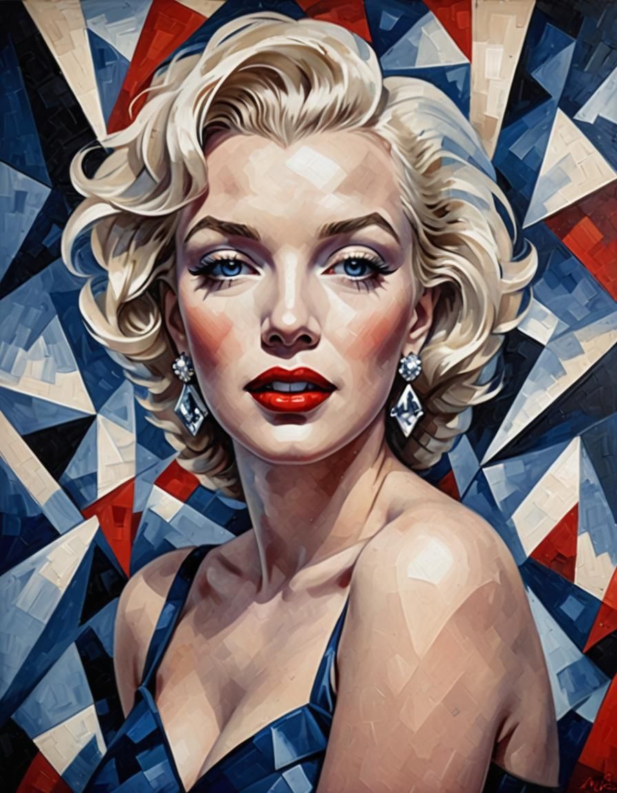 Marilyn Monroe Portrait in Abstract Cubism Style