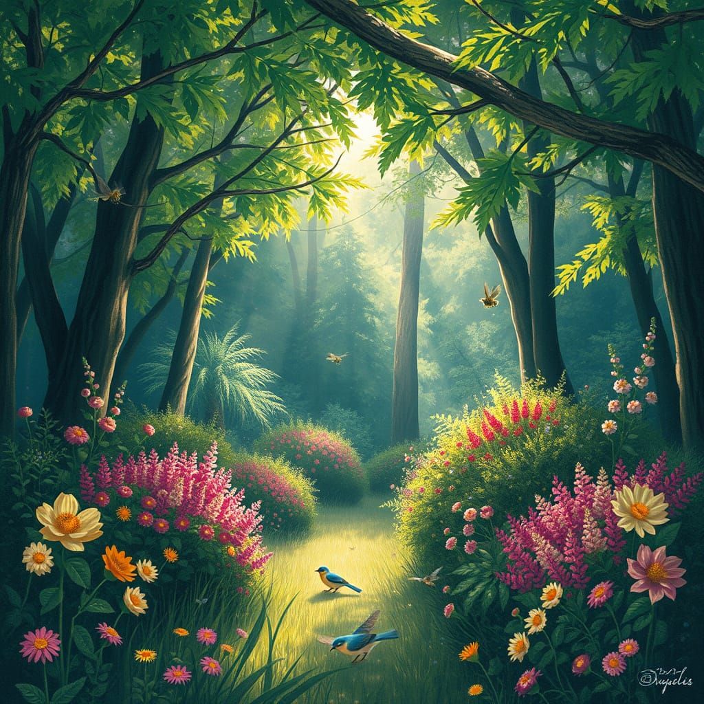 Whimsical Forest Clearing in Springtime