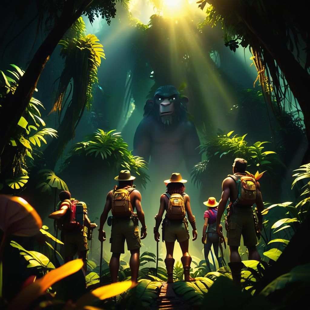 Adventurers in Jungle: Pixar-Style 3D Digital Art