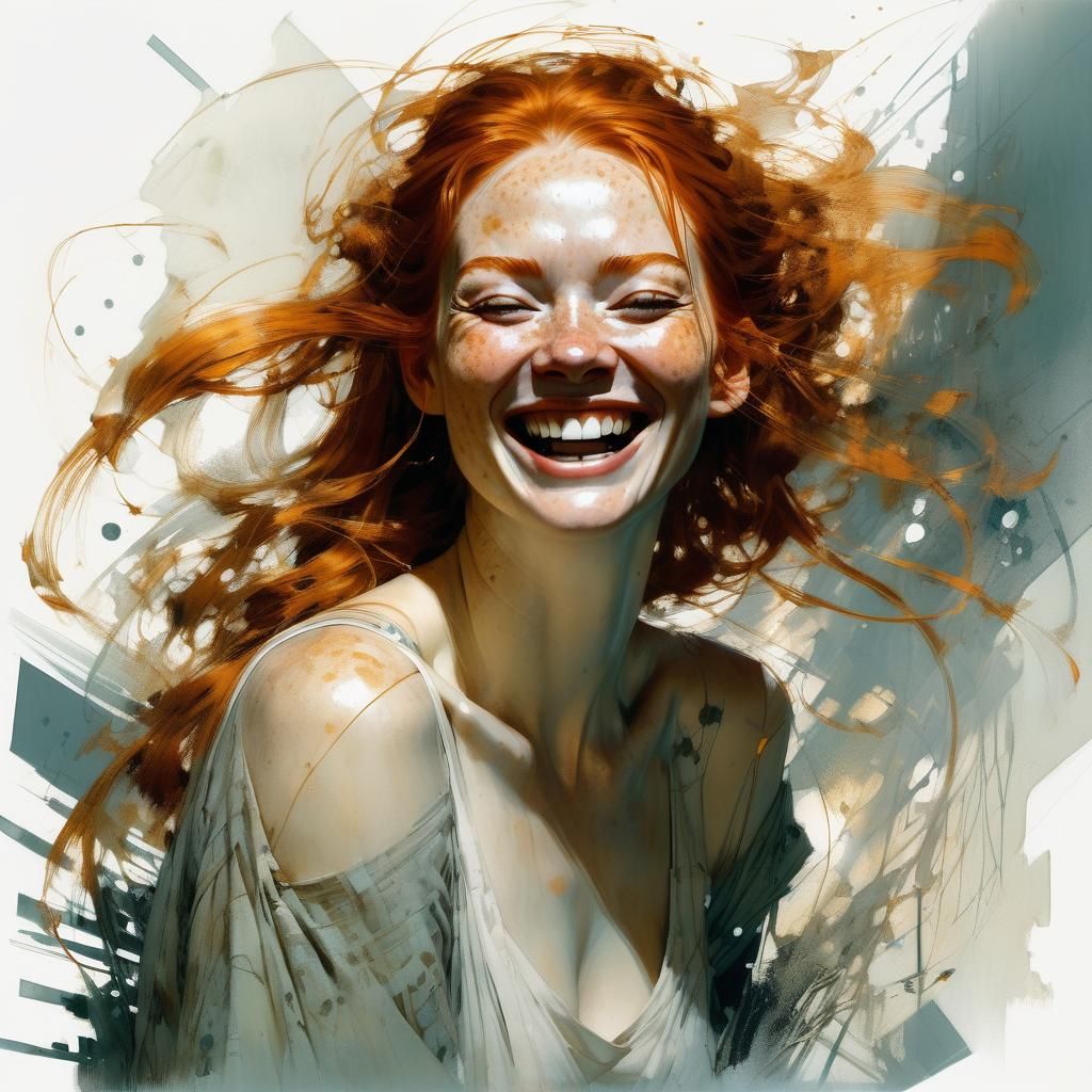 Laughing Ginger Woman Portrait in Fantasy Art Style