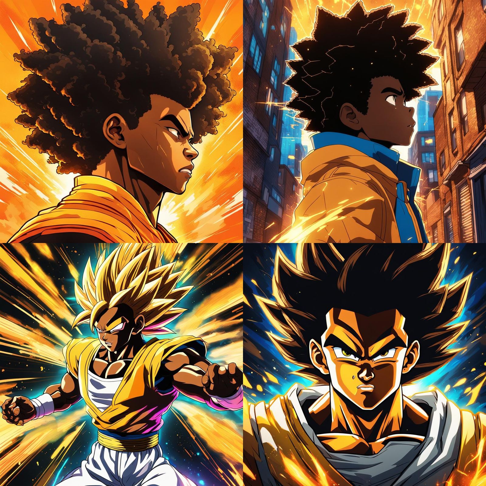 Black Teen Super Saiyan in Anime Manga Style