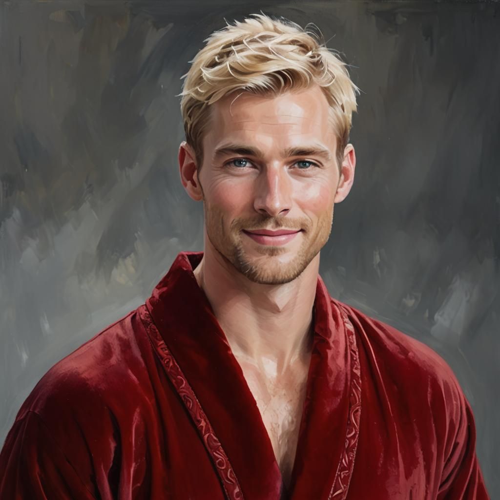 Blond Man in Red Robe, Expressionist Oil Painting