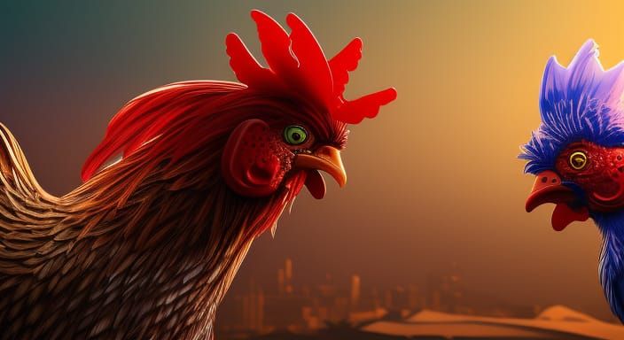 Rooster Battle Splash Art in Synthwave Style