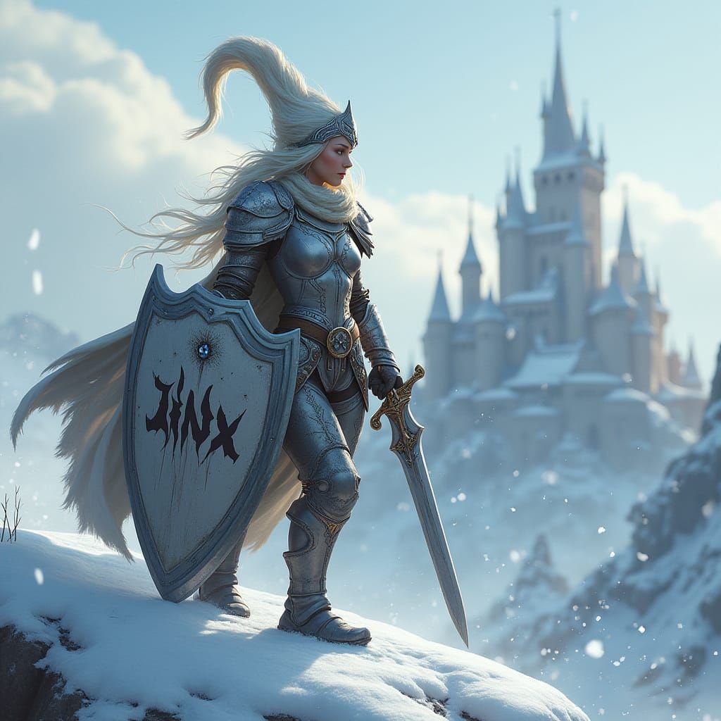 Gnome Warrior in Light Armor Stands Heroically on Snowy Hill