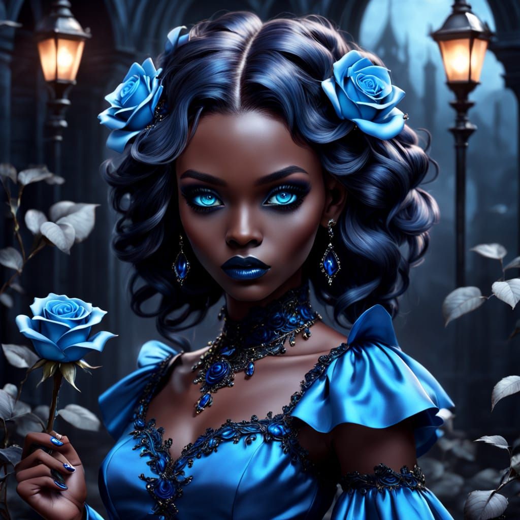 Gothic Fae Goddess with Supernaturally Glowing Blue Eyes