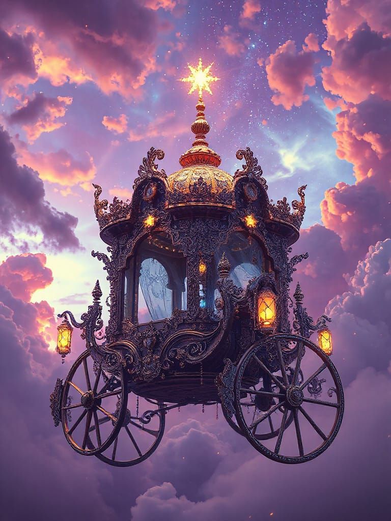 Celestial Cart Floating in Ethereal Sky