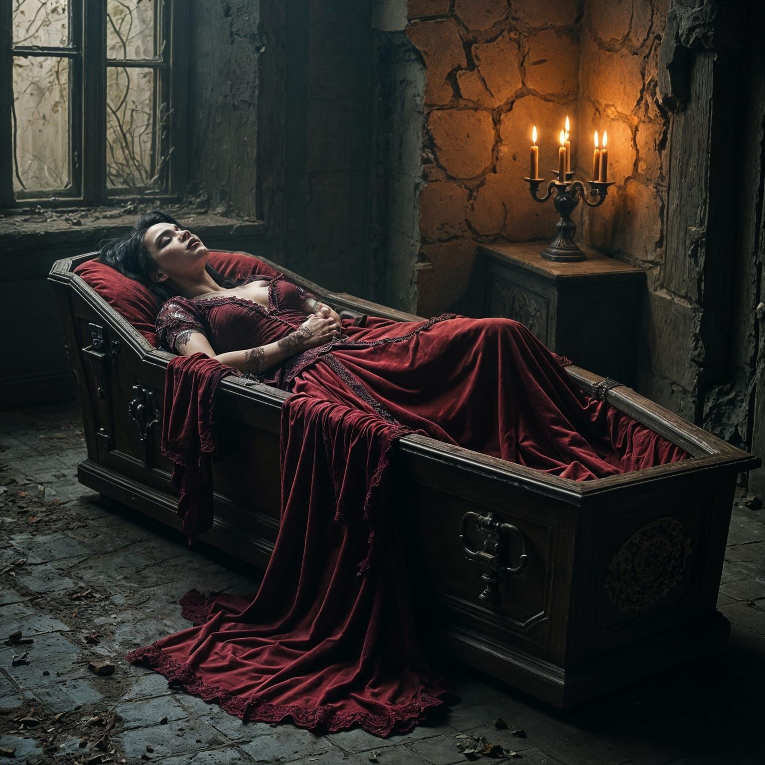 Vampire in Coffin in Haunted House