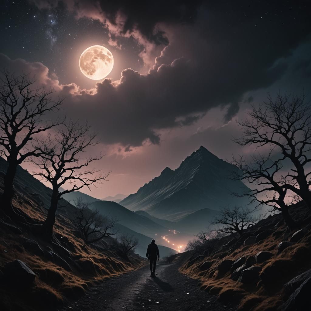 Moody Landscape with Swirling Clouds in Zaffre Hues