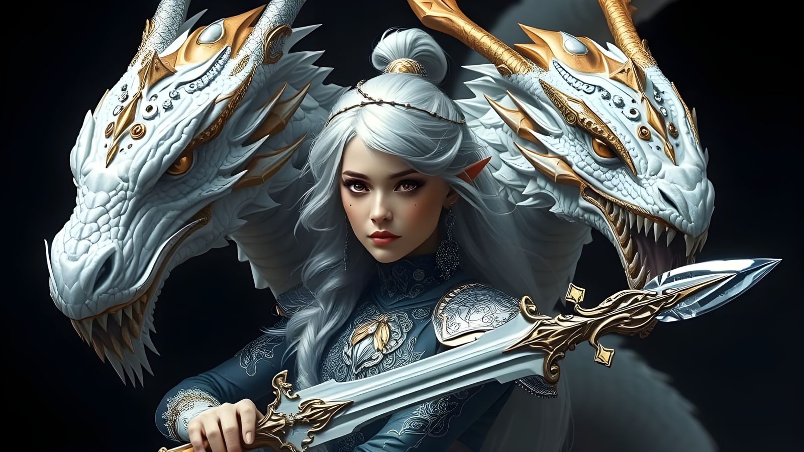 Fae Warrior with Dragon in Norse Landscape