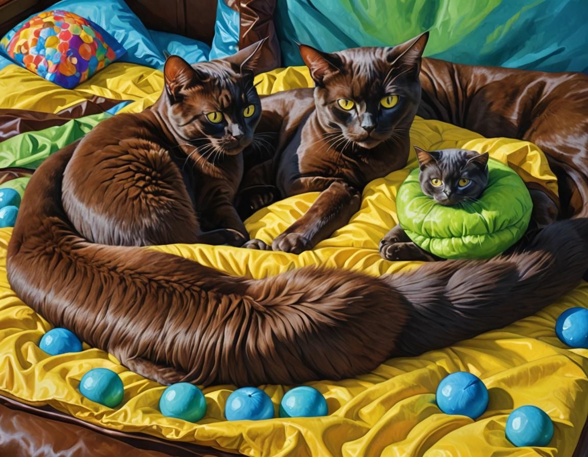 Whimsical Burmese Cats in Candy Art Style