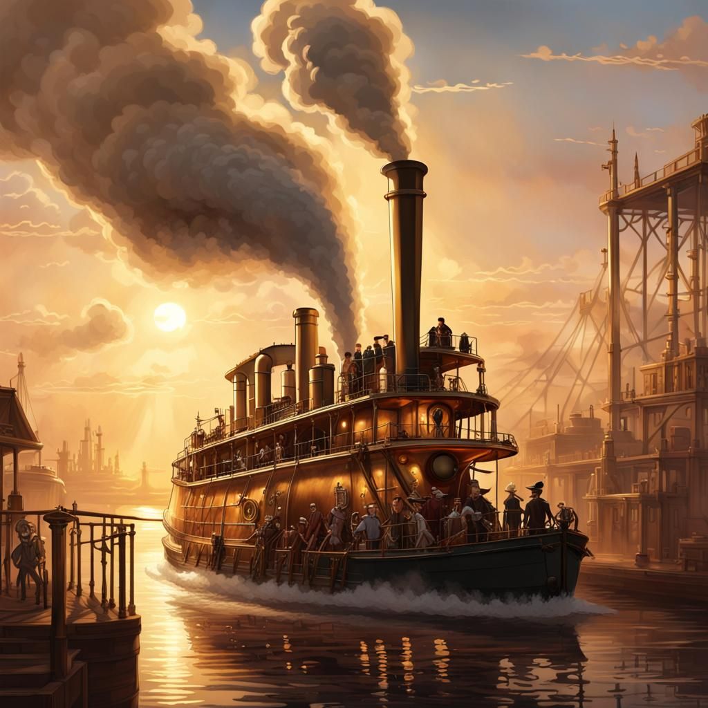 Steampunk Boat on the Nile: Science Fiction Art