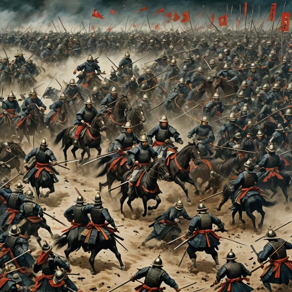 Shogun Leads Samurai Army Across Battlefield: Matte Painting