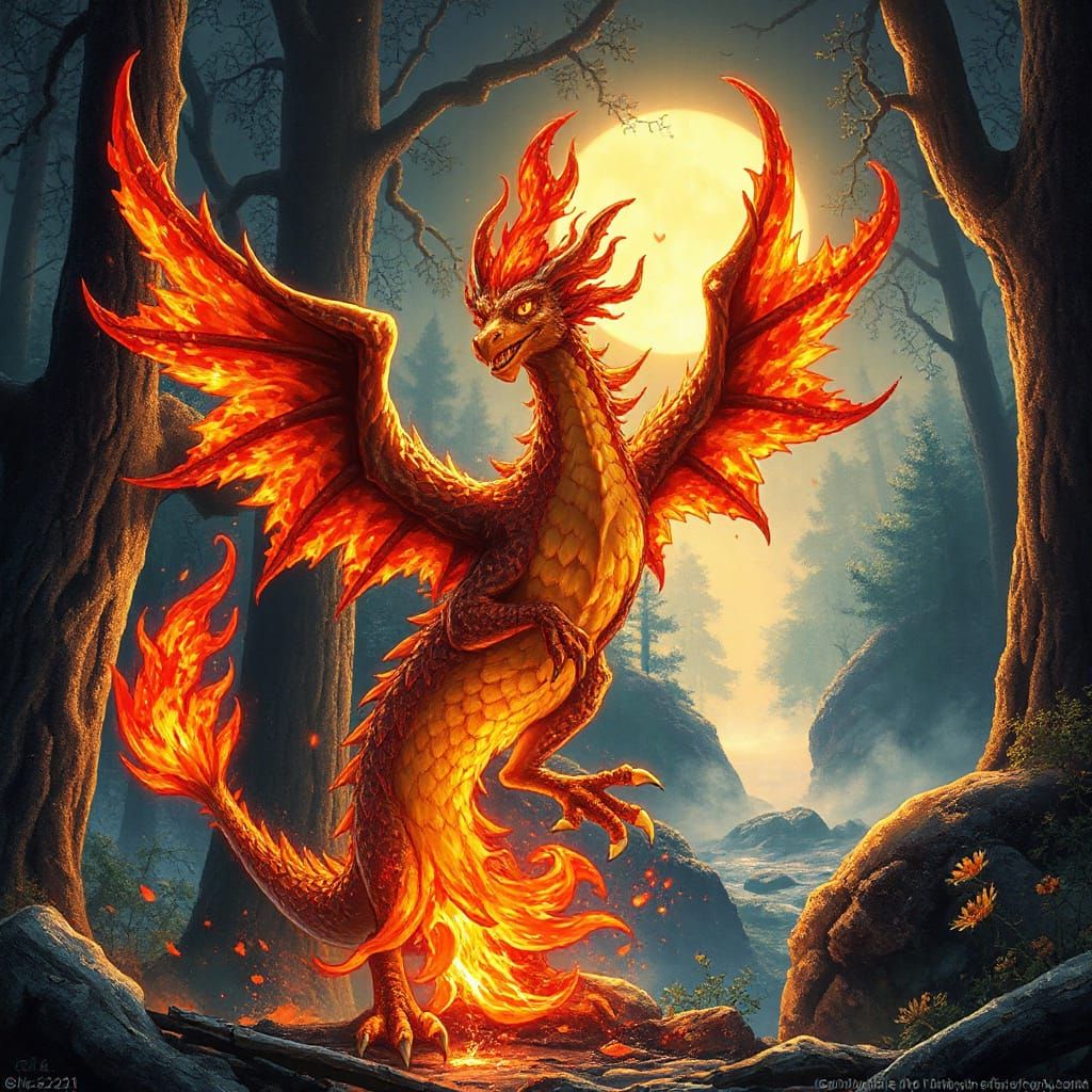 Mystical Fire Dragon in Ancient Forest Dreamscape