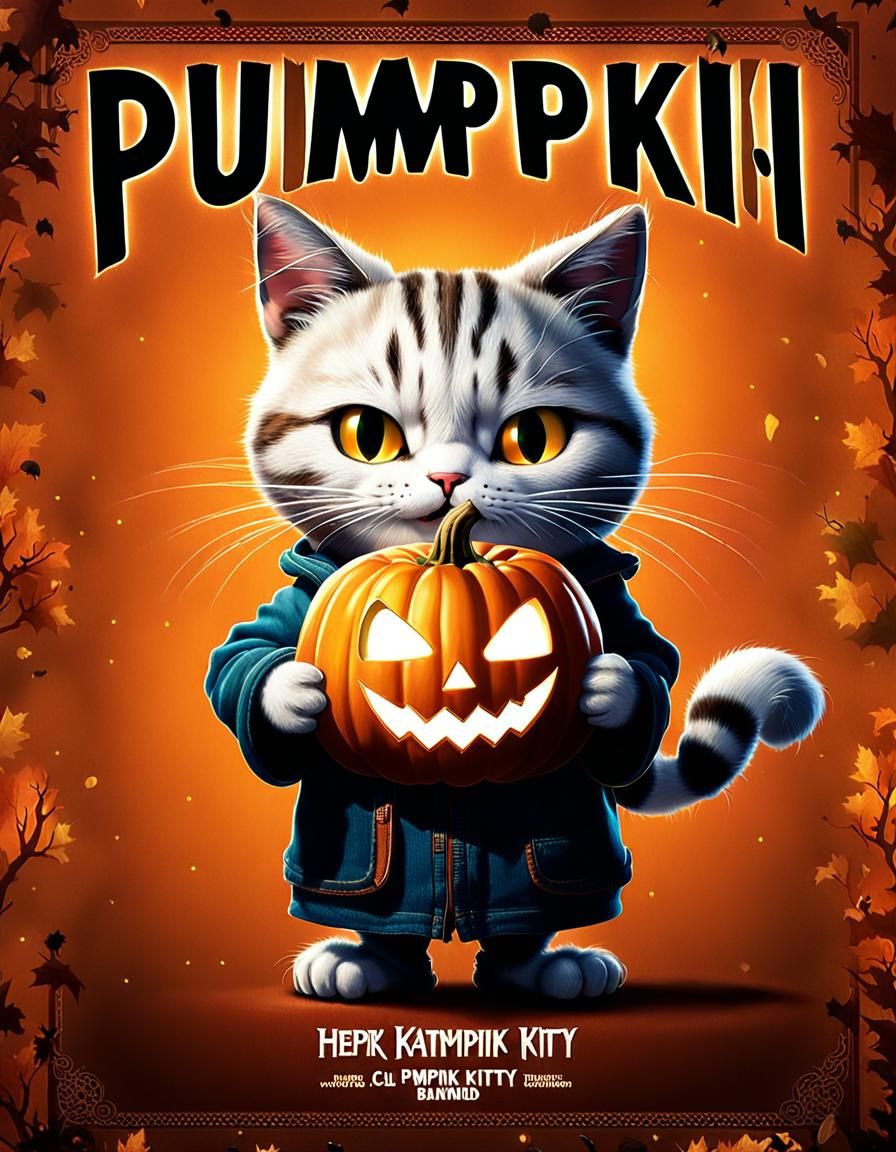 Pumpkin Cat Movie Poster in Digital Art Style