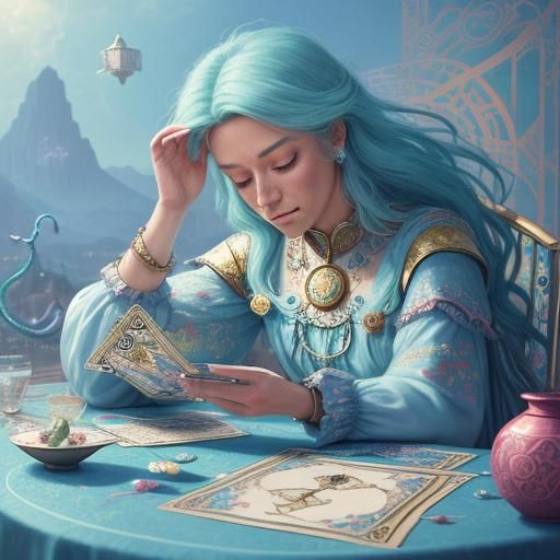 Tarot Reader with Libra Symbols in Candy Art Style