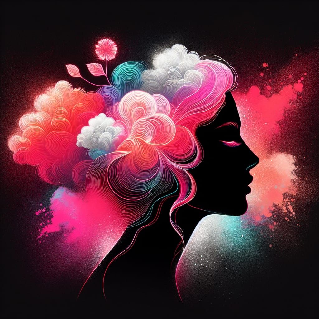 Neon Portrait with Fluorescent Gradient and Chalk Clouds