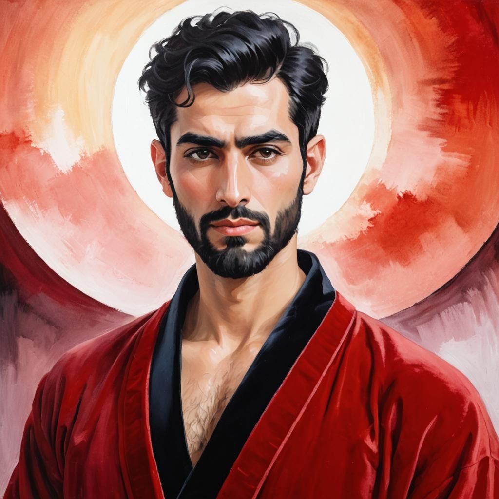 Expressionist Portrait of Man in Velvet Bathrobe