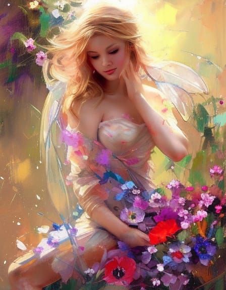 Ethereal Fairy Woman in Floral Art