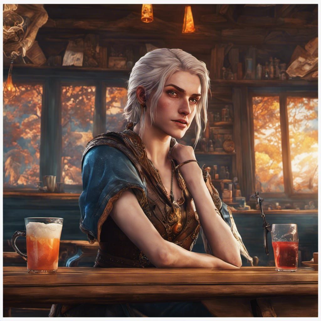Shani from Witcher 3: Hyperrealistic Cafe Scene