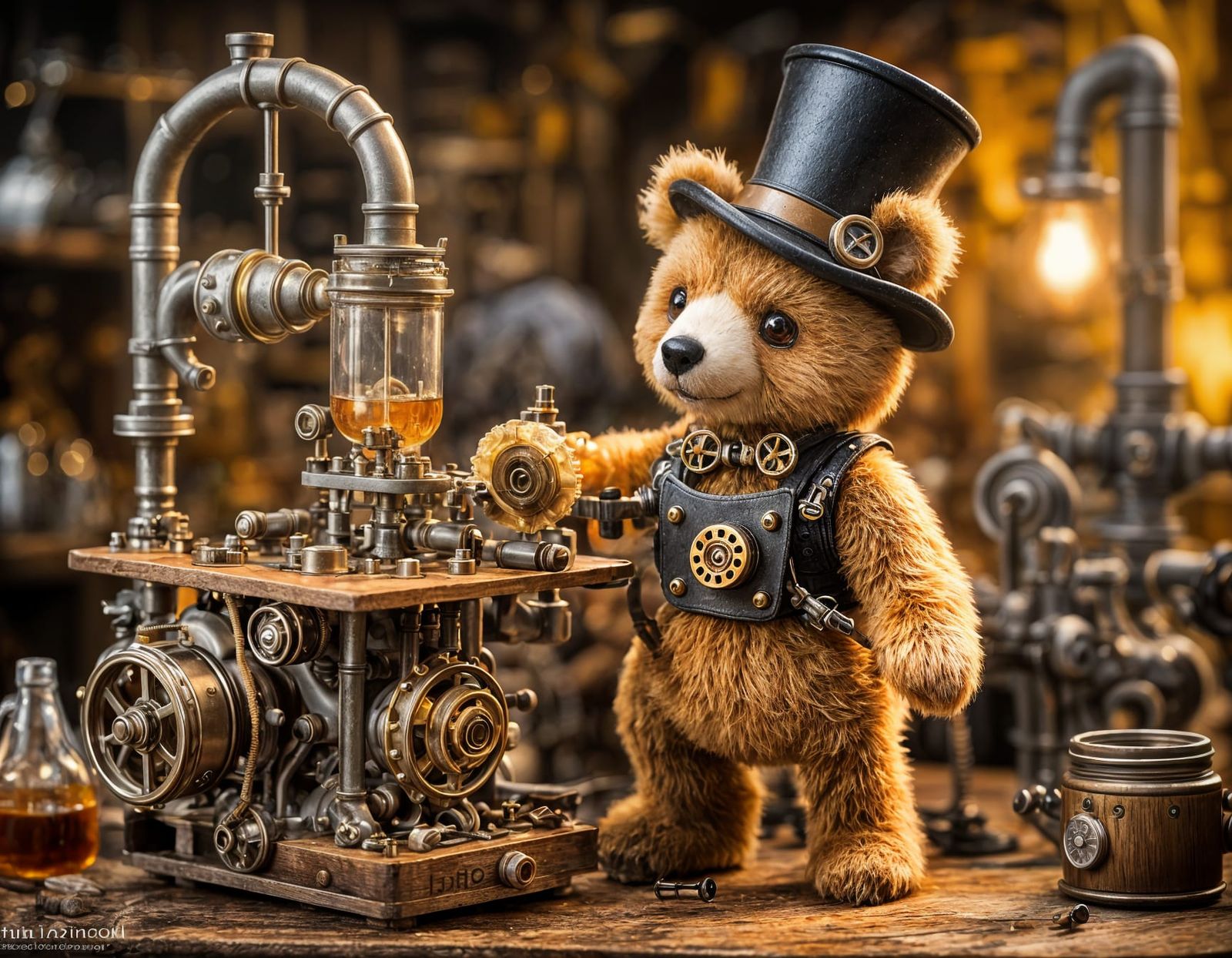 Steampunk Bear Girl Genius in Workshop