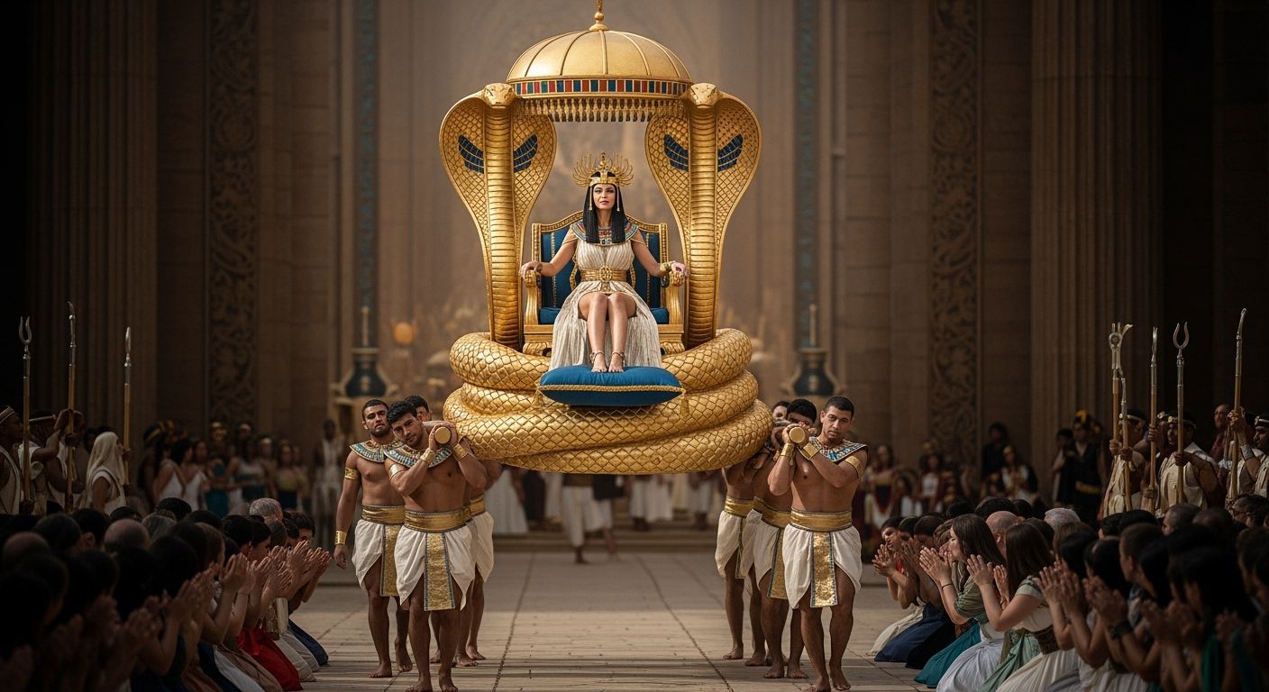 Majestic Egyptian Queen on Golden Throne