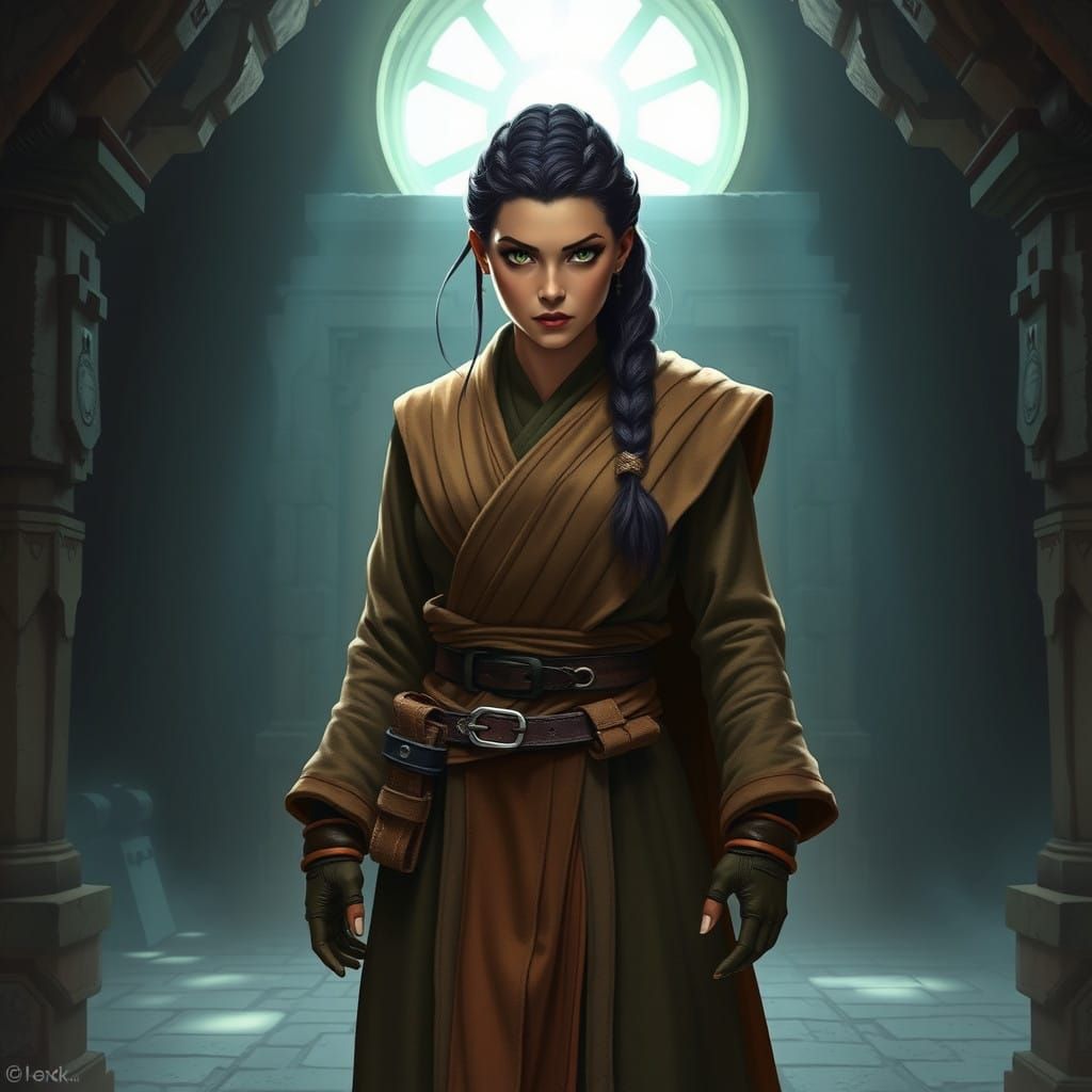 Mystical Jedi Warrior in Ancient Temple