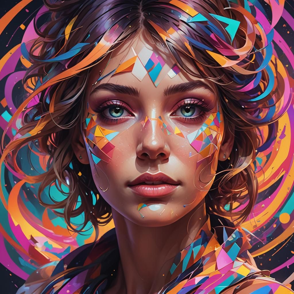 Vibrant Abstract Portrait in Geometric Neon Art Style